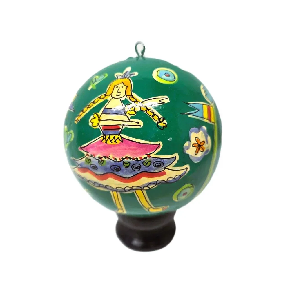 Crate & Barrel Nutcracker Suite Christmas Ornament Paper Mache Ball Ballet Green